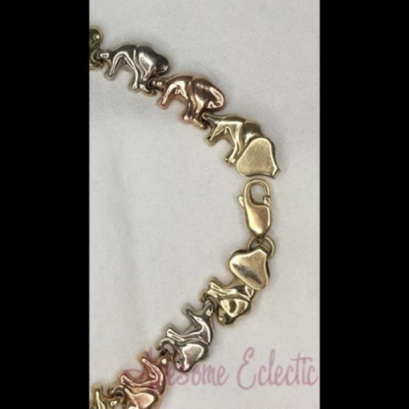 10k Tri-Color Elephant Bracelet - Sz M - 7" - A Perfect Gift! - Picture 2 of 4